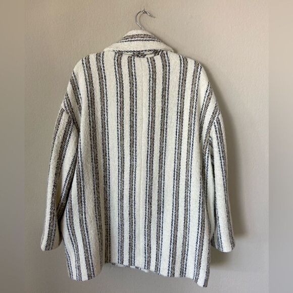 NWT Ba&Sh Fillie Alpaca Wool Grey White Pea Coat Blend Striped Size M - Picture 11 of 16